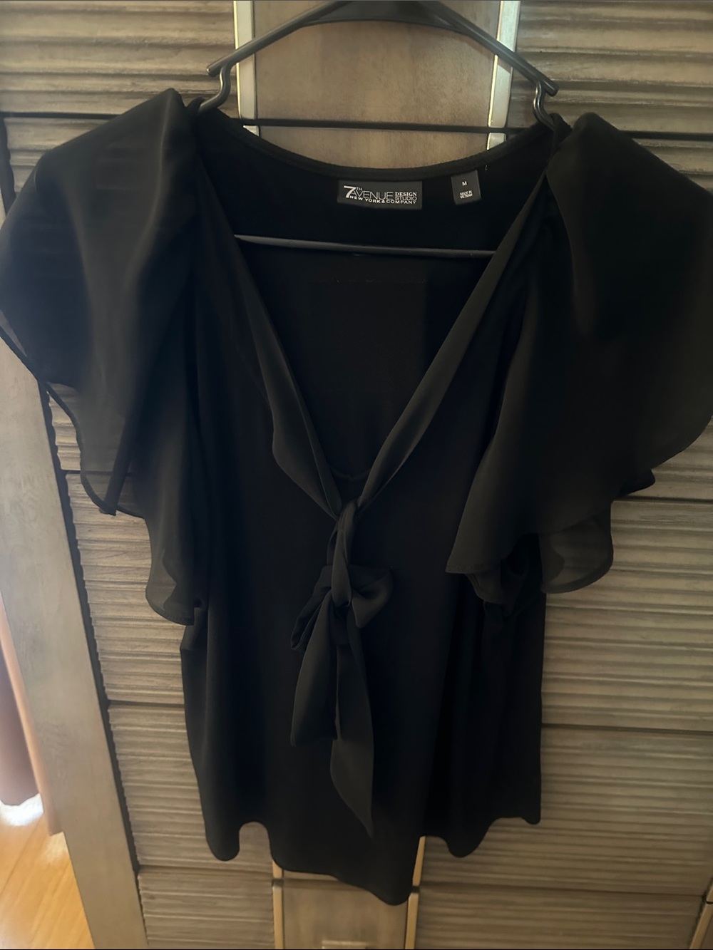 New York & Company Black Tie-Front Flutter Sleeve Blouse